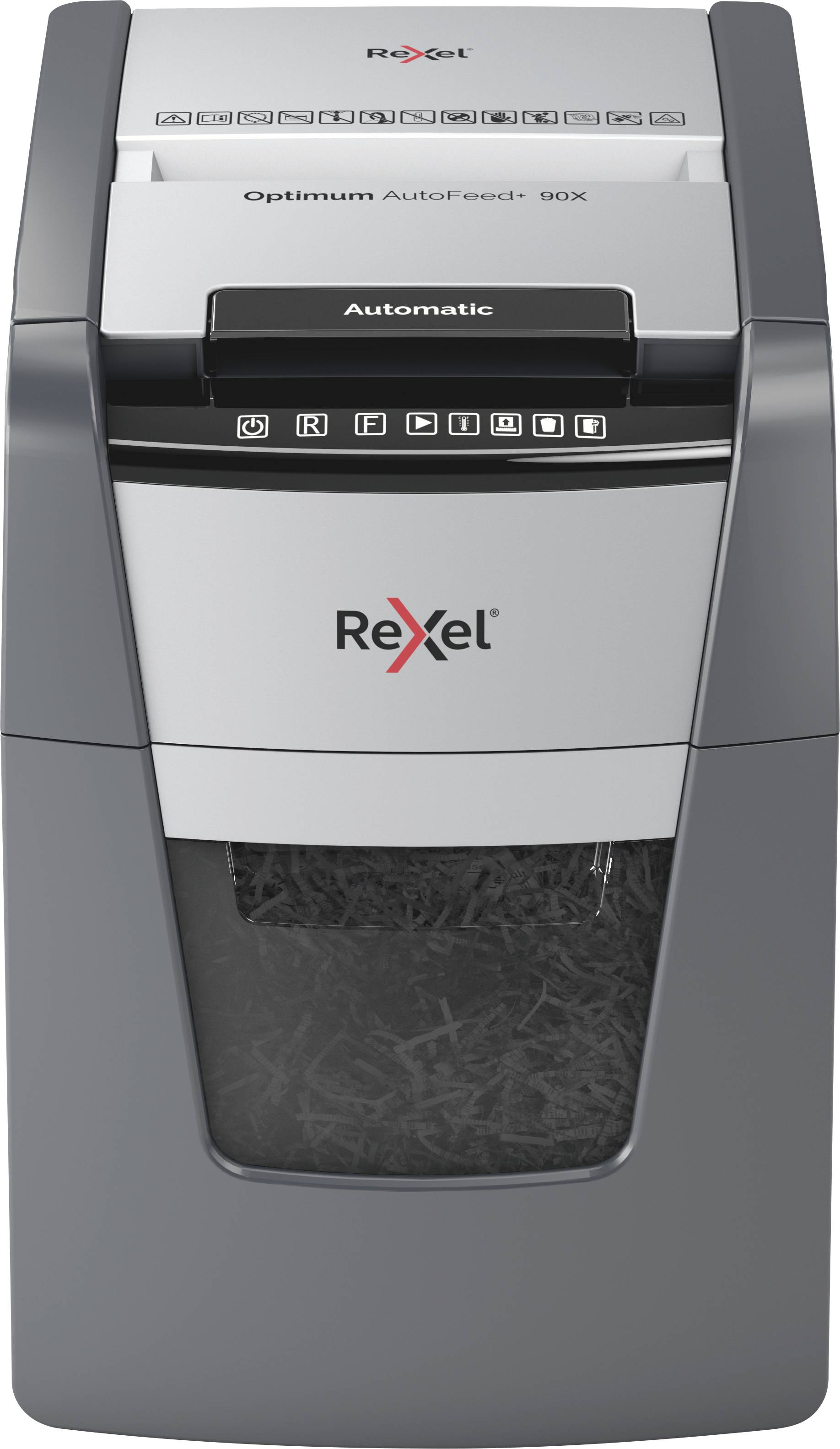 REXEL Optimum AutoFeed+ 90X Aktenvernichter Partikelschnitt 4 x 28 mm 34 l Blattanzahl (max.):