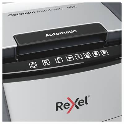 Rexel Optimum AutoFeed+ 90X Aktenvernichter 90 Blatt Mikroschnitt 4 x 28 mm P-4 34 l Vernichtet auch Büroklammern, Heftk-1