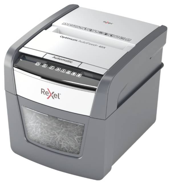 Rexel Optimum AutoFeed 45X Aktenvernichter 45 Blatt Mikroschnitt 4 x 28 mm P-4 20 l Vernichtet auch Büroklammern, Heftklammern, Kreditkarte