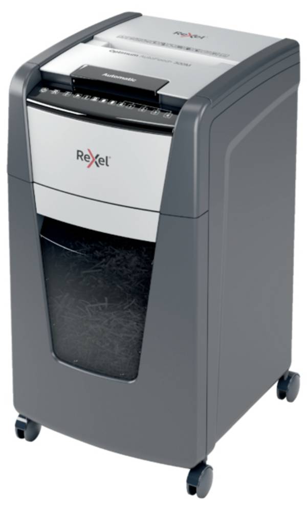Rexel Optimum AutoFeed+ 300M Aktenvernichter 300 Blatt Mikroschnitt 2 x 15 mm P-5 60 l Vernichtet auch Büroklammern, Heftklammern, Kreditkarte