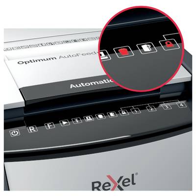 Rexel Optimum AutoFeed+ 300X Aktenvernichter 300 Blatt Mikroschnitt 4 x 25 mm P-4 60 l Vernichtet auch Büroklammern, Hef-3