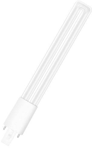 Eine Energiesparlampe in Stabform mit zwei Pins für den Anschluss. Ideal für den Einsatz in kompakten Leuchten.