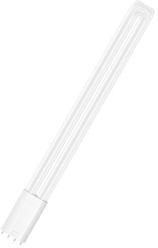 Eine kompakte Leuchtstofflampe mit zwei parallelen Röhren und vierpoligem Sockel. Sie ist energieeffizient und für Beleuchtung geeignet.