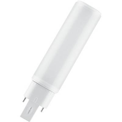 Eine weiße LED-Lampe in Röhrenform mit zwei Stiften am Ende, schräg fotografiert auf weißem Hintergrund.