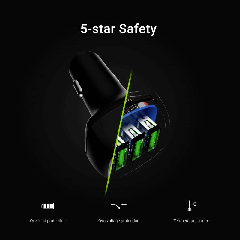 Green Cell PowerRide - Auto-Netzteil - 54 Watt - 3 A - Apple Fast Charge, GC Ultra Charge, Huawei Fast Charge, QC 3.0, A-5