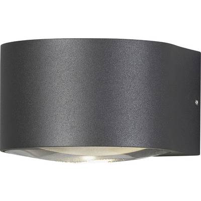 Eine moderne, schwarze Wandlampe mit halbkreisförmigem Design, die nach unten gerichtetes Licht ausstrahlt.
