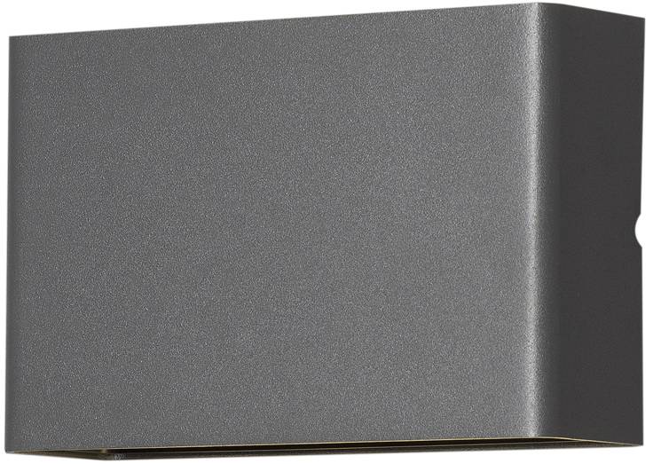 Metallisches rechteckiges Gehäuse mit minimalistischer Gestaltung, möglicherweise Wandlampe, graue matte Oberfläche.