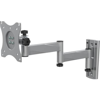 Halterung mit schwenkbarem und neigbarem Arm für die Wandmontage von Monitoren. Silbernes Design mit verstellbaren Gelenken.