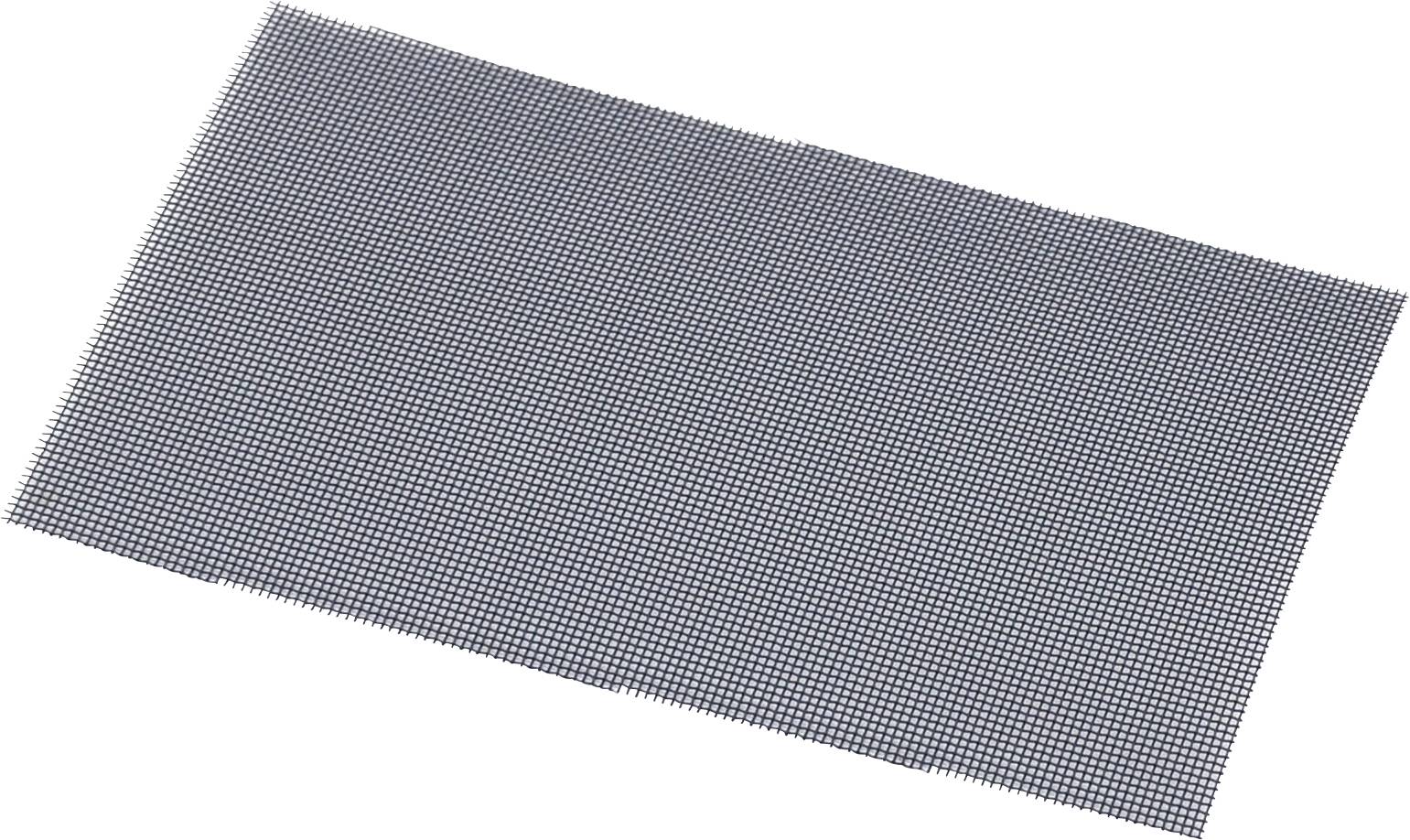 Das Bild zeigt ein rechteckiges Metallgitter mit feinen, gleichmäßigen Maschen. Es liegt flach und ist leicht schräg dargestellt.