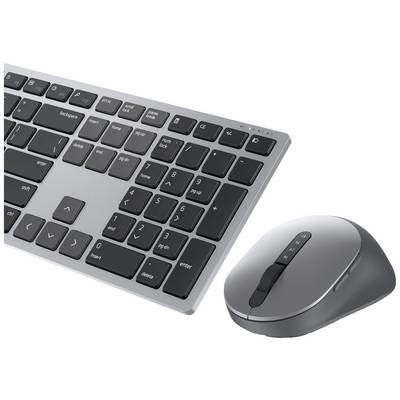 Kabellose Tastatur und Maus in Grau und Schwarz, Tastatur mit Nummernblock, Maustasten sind sichtbar.