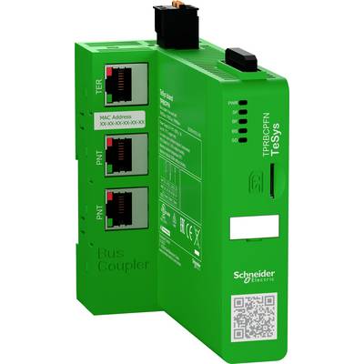 'Schneider Electric Bus Coupler für TeSys, grün, mit drei Ethernetanschlüssen zur Steuerung und Verwaltung von Geräten.'