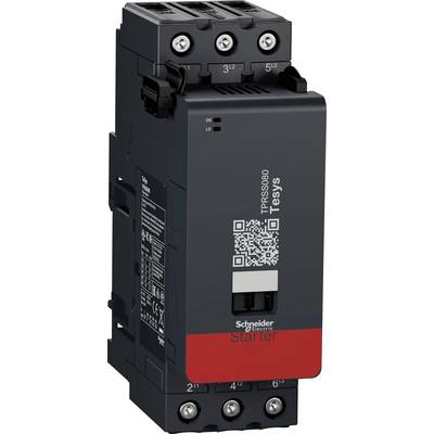 Ein schwarzes elektrisches Gerät mit grauer Vorderseite, Aufschrift 'Tesys', QR-Code und mehreren Anschlüssen oben und unten.