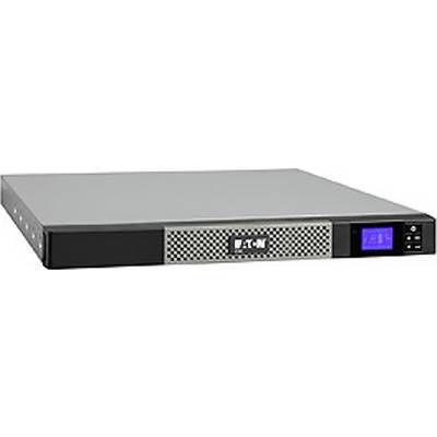 Ein Rackmount-USV-Gerät mit silberner Front und digitalem Display, zeigt 'Eaton' auf der Vorderseite an.