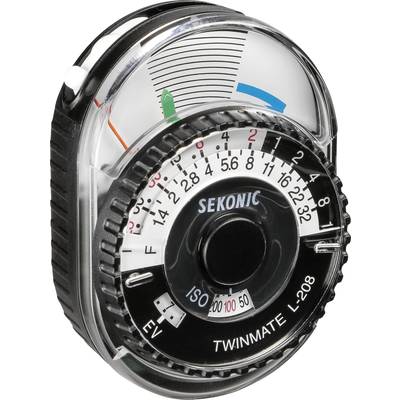 Ein Sekonic Twinmate L-208 Belichtungsmesser mit drehbarem Zifferblatt für ISO, EV, Blende und Verschlusszeiten.