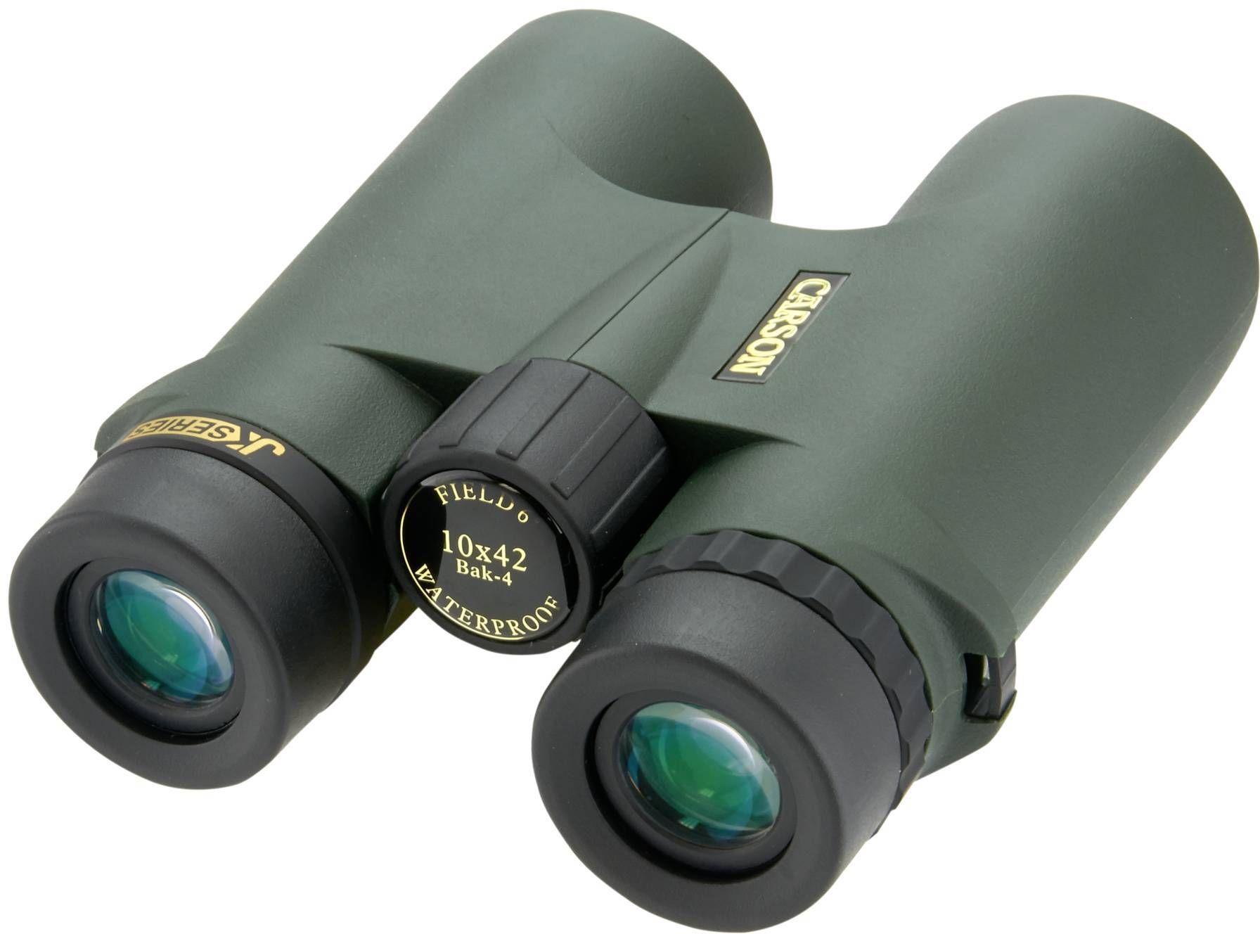 Grünes Fernglas mit 10x42 Vergrößerung und wasserdichtem Gehäuse, ideal für Outdoor-Aktivitäten wie Vogelbeobachtung.