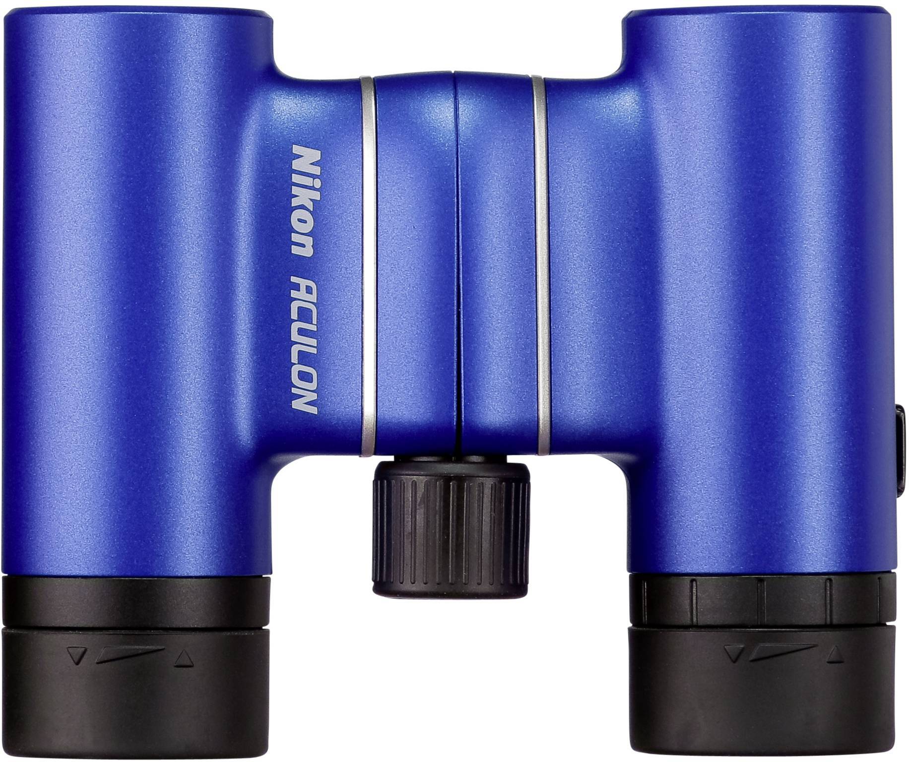 Blaues Fernglas mit der Aufschrift 'Nikon Aculon' auf der Seite.