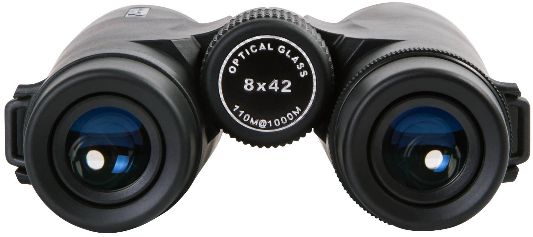 Fernglas in Vorderansicht, zeigt Vergrößerungseigenschaften '8x42' und Sichtweite '170M@1000M' auf dem Mittelstück.