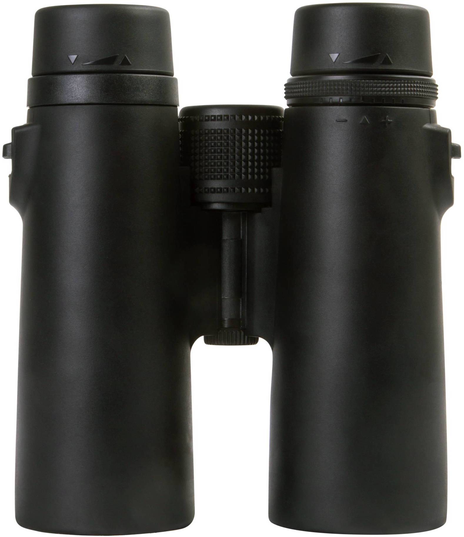 Ein schwarzes Fernglas mit zwei großen Linsen. Es hat Drehknöpfe zur Schärfeneinstellung. Ideal für die Beobachtung von Objekten aus der Ferne.