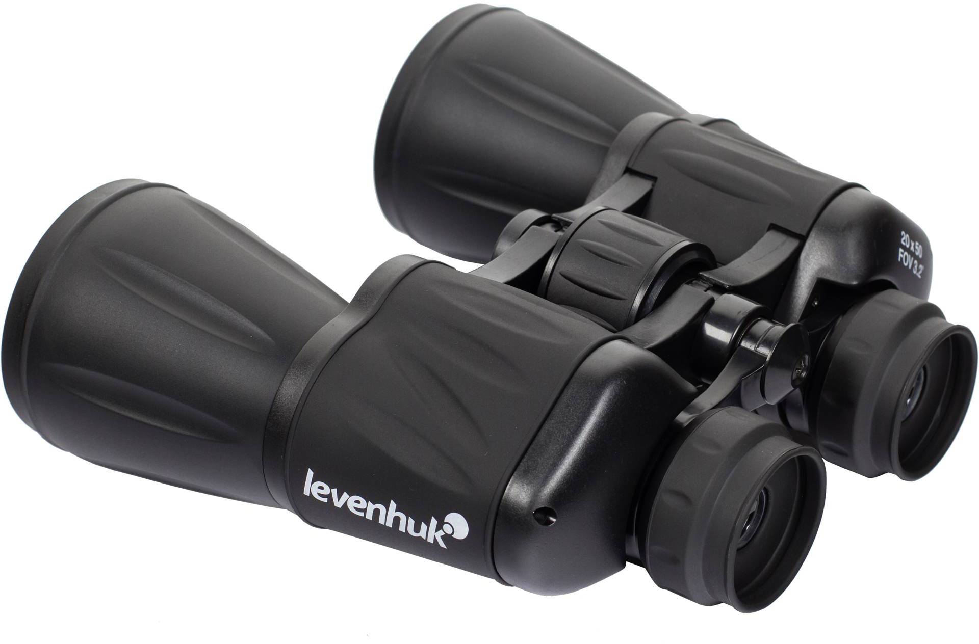 Fernglas mit der Aufschrift 'levenhuk'. Schwarzes, kompaktes Design, geeignet für Outdoor-Aktivitäten wie Vogelbeobachtung oder Wandern.