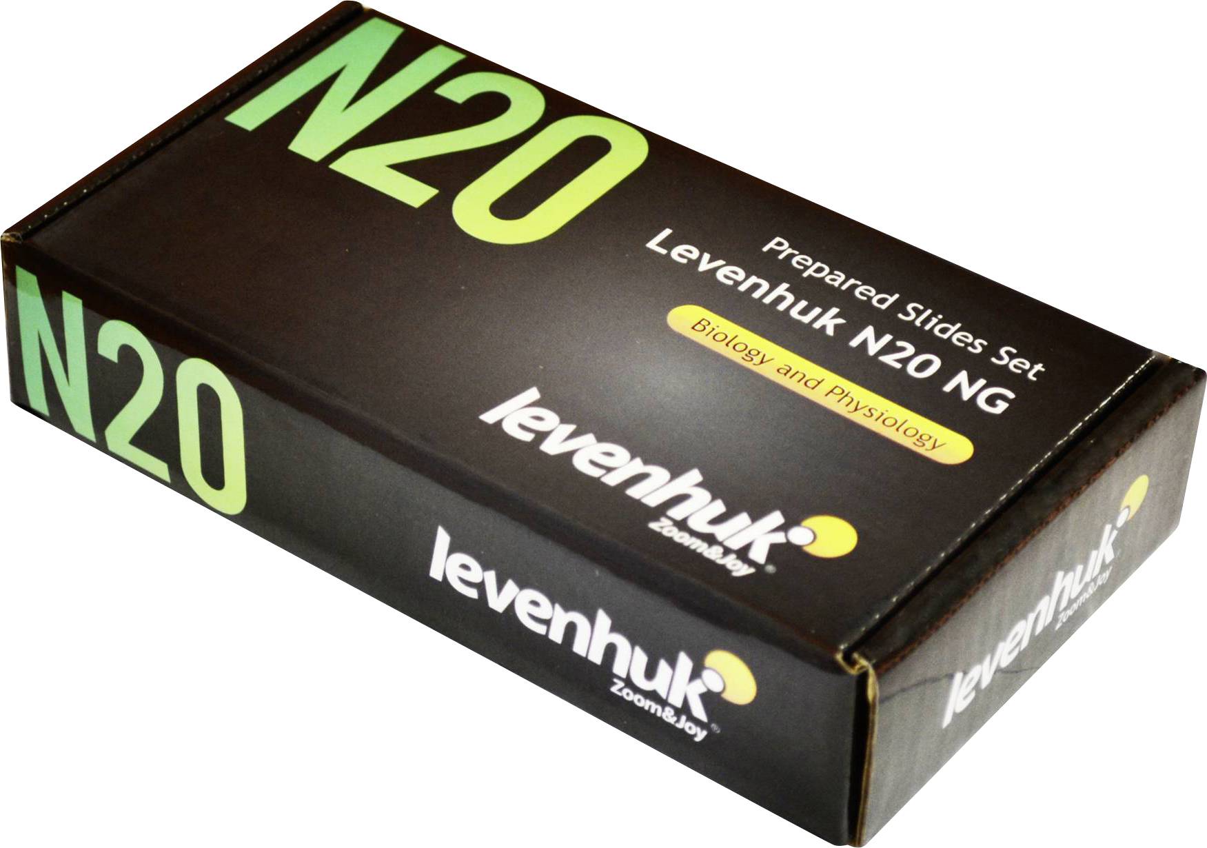 Eine Schachtel mit der Aufschrift 'Levenhuk N20 NG', die ein Set für biologische und physiologische Untersuchungen enthält.