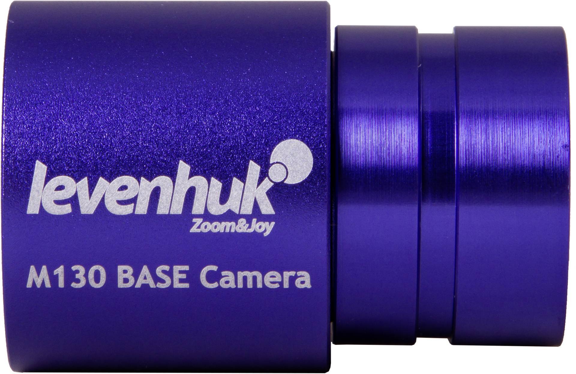 Blaue Levenhuk M130 BASE Kamera mit Logo und Schriftzug 'Zoom&Joy' auf der Seite.