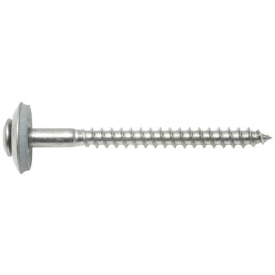 Metallschraube mit Unterlegscheibe und Gewinde, seitliche Ansicht. Geeignet für Metall- und Holzverbindungen.