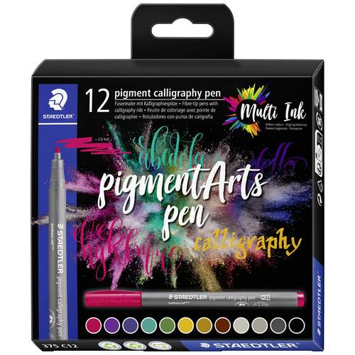 Staedtler Fasermaler pigment calligraphy pen 375 C12 farbig sortiert 2 mm 12 St.