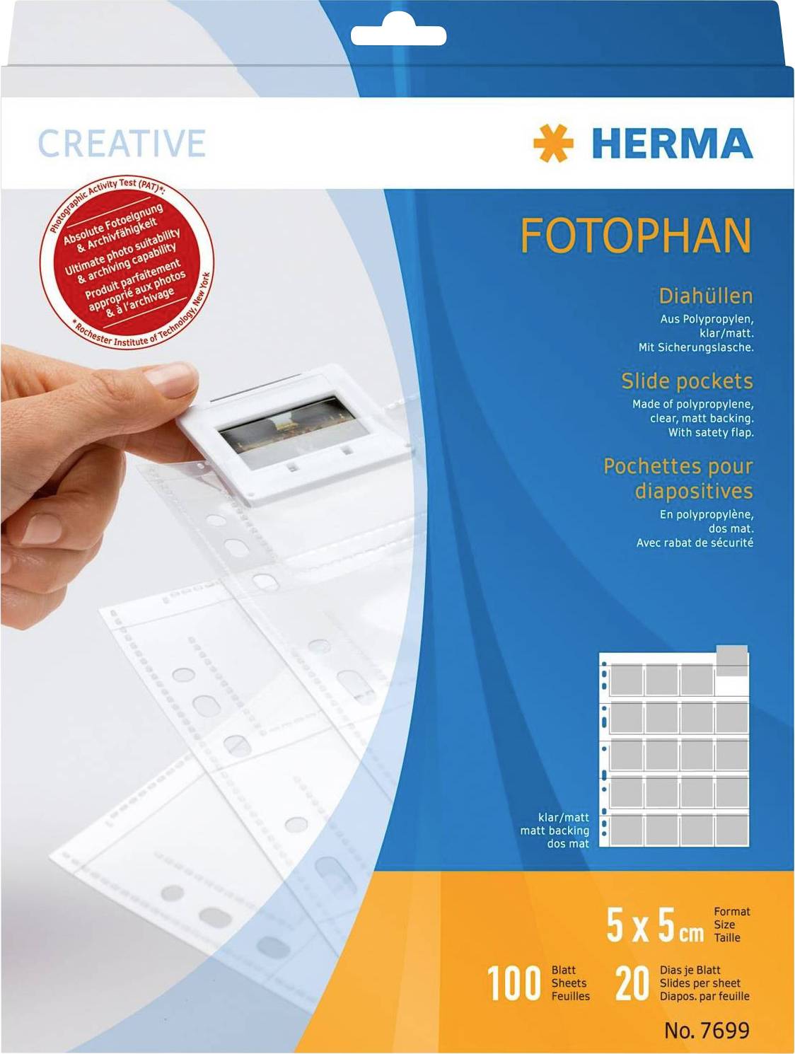 HERMA - Hülle x 100 Diahüllen für Kleinbild-Dias, Folie klar/matt 100 Hüllen 7699