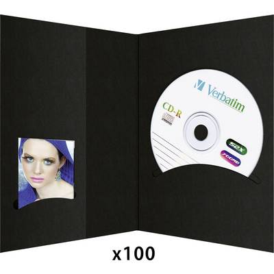 Eine schwarze CD-Hülle mit einem CD-R-Label von Verbatim auf der rechten Seite. Links ist ein kleines Foto einer Frau.