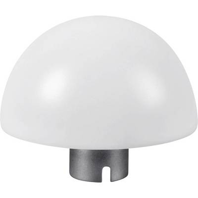 Eine halbkugelförmige, weiße Lampe mit einer silbernen Basis.