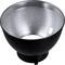 Metallschüssel mit reflektierender Innenseite, verwendet als Lichtsockel in Fotografie und Beleuchtung.