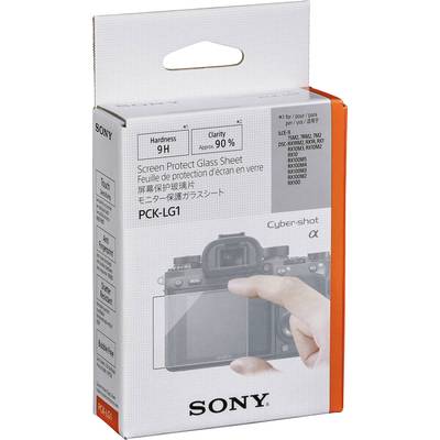 'Verpackung mit Sony Schutzglas für Kamera, Härte 9H, Klarheit 90%. Abgebildetes Kameramodell auf der Verpackungsvorderseite.'