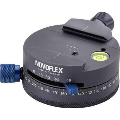 Kameraplatte mit Skala und Libelle, hergestellt in Deutschland von Novoflex. Verwendet für präzise Kameraausrichtung und Panoramaaufnahmen.