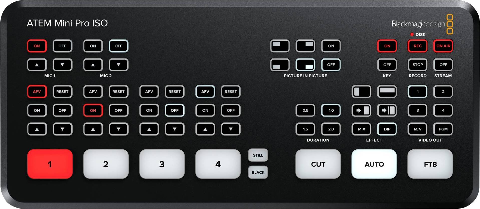 Blackmagic ATEM mini Pro ISO, Full HD, 1280 x 720,1920 x 1080 Pixel, 720p, 1080i, 1080p, 60 fps, 10,100,1000 Mbit/s, 10/-0