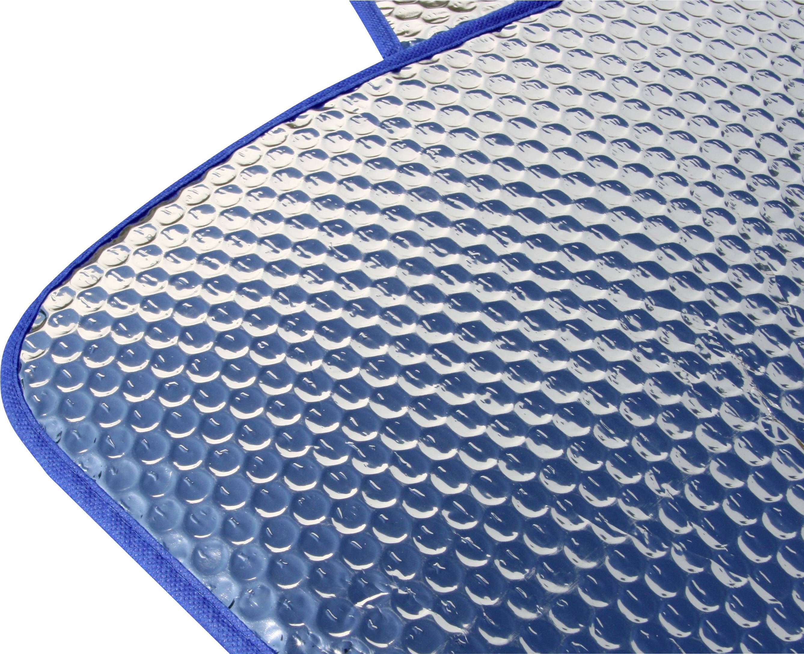 Nahaufnahme einer blauen Isolierfolie mit Luftpolsterung, die für Thermoschutz verwendet wird.