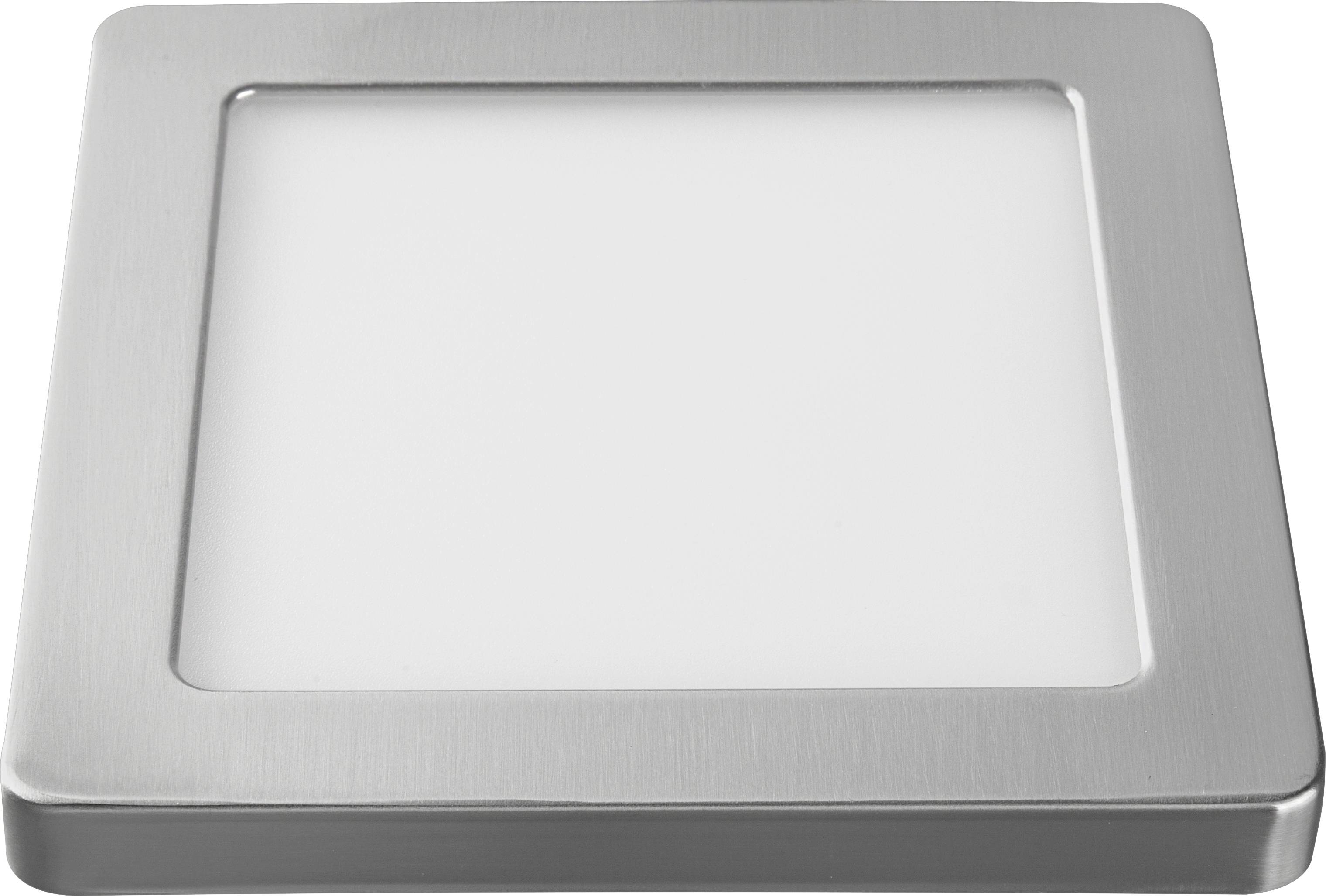 Quadratische Deckenleuchte mit mattem Metallrahmen und weißer Fläche in der Mitte, geeignet für moderne Innenräume.