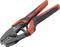 Werkzeugzange mit rotem und schwarzem Griff, geeignet zum Abisolieren von Kabeln und Drähten. Markenname auf der Zange abgebildet.