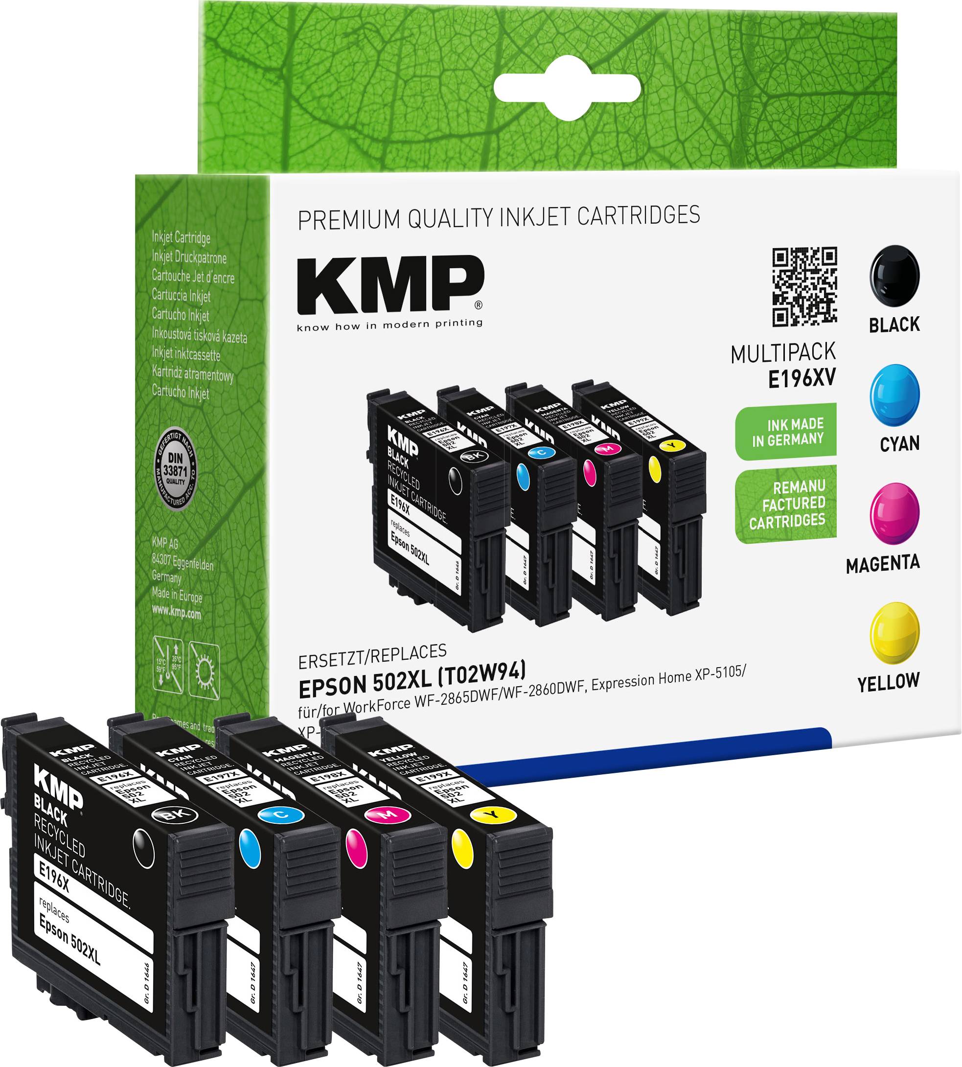KMP Tintenpatrone ersetzt Epson 502XL (C13T02W14010, C13T02W24010, C13T02W34010, C13T02W44010)