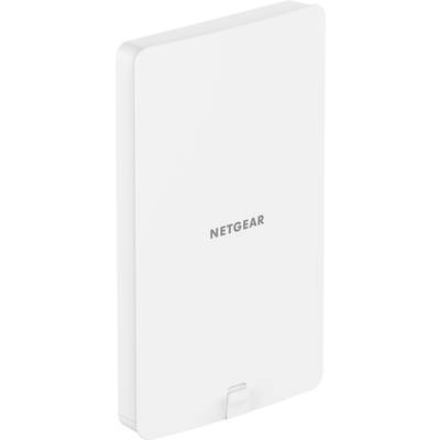 Ein weißes Netgear-Gerät, rechteckig und flach, mit dem Logo in der Mitte; möglicherweise ein WLAN-Zugangspunkt oder Router.