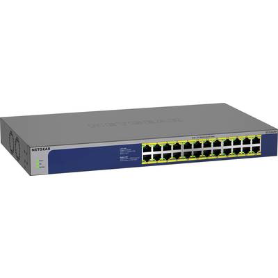 'NETGEAR Netzwerk-Switch mit 24 Ethernet-Ports. LEDs leuchten grün und zeigen aktive Verbindungen an.'
