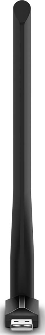 Schwarze WLAN-Antenne, vertikal ausgerichtet, mit USB-Anschluss unten. Geeignet für die Verbesserung der Internetverbindung.