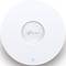 Runder, weißer WLAN-Access-Point von TP-Link mit blauem LED-Licht an der Unterseite.