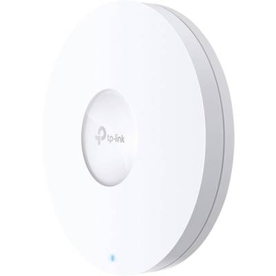 Weißer TP-Link Access Point in runder Form mit blauem LED-Licht an der Unterseite.