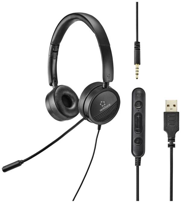 Renkforce RF-HS-360 On Ear Headset kabelgebunden Stereo Schwarz Lautstärkeregelung, Mikrofon-Stummschaltung Computer