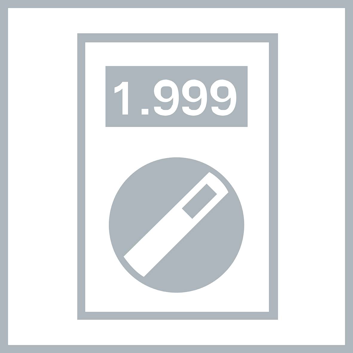 Ein E-Zigaretten-Symbol unter der Zahl '1.999', möglicherweise in einem Preisschild-Kontext.