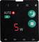 Ein digitaler Anzeigebildschirm mit 'AUTO A' und roten Leuchtanzeige, '5 W' in rot. Grüne Tasten mit Mond-Symbol und Quadrat.