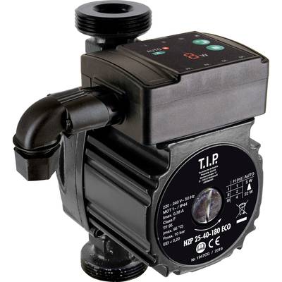 'Schwarze Wasserpumpe mit digitalem Display und Anschlüssen, Marke T.I.P. Modell: HZP 25-40-180 ECO. Effizienzklasse EEI ≤ 0,40.'