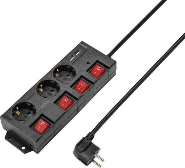 Sygonix RF-4737788 Steckdosenleiste mit Schalter  Schwarz Schutzkontakt 1 St.