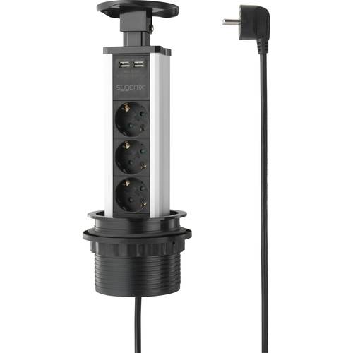 Sygonix SY-4737794 Steckdosenturm Schwarz, Silber Schutzkontakt 1 St.