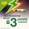 Grünes Leuchtblitzsymbol und gelbe Batterie neben Text 'Hält die Energie bis zu 3 Jahre Lagerung*'. Enthält Markenlogo.